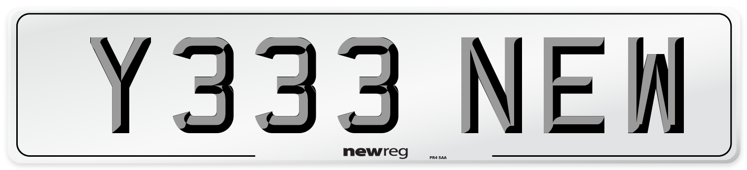 Y333 NEW Number Plate from New Reg